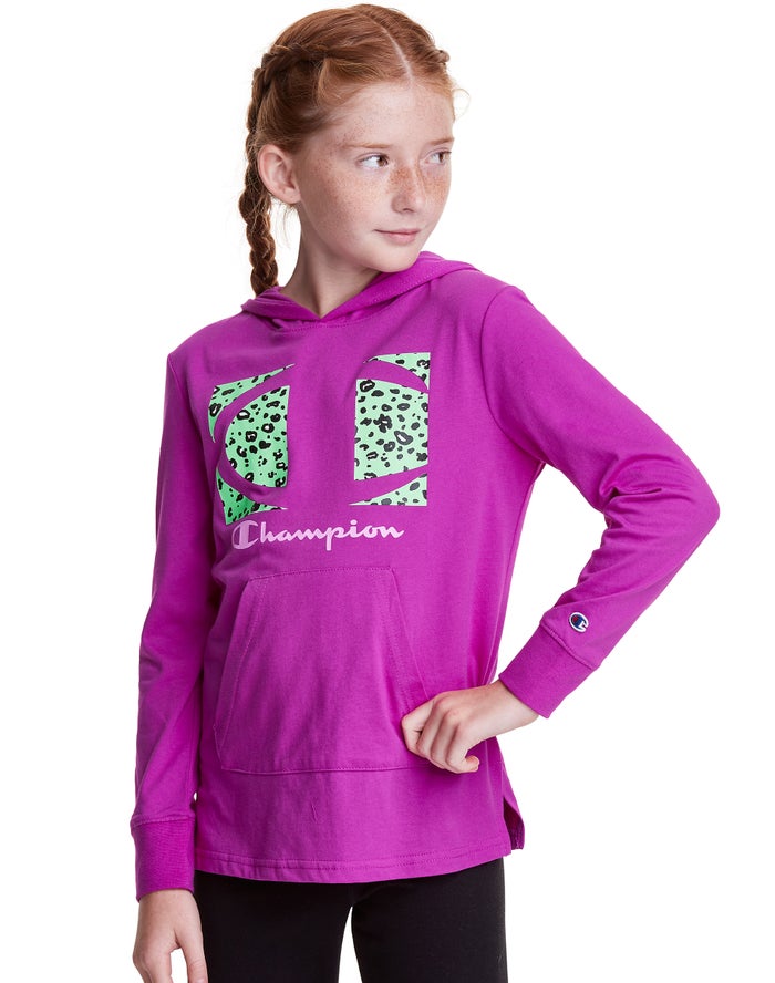 Champion Girls Hoodie NZ - T-Shirt Leopard Knockout Logo Purple ( 0297-HYNQL )